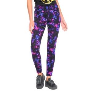 BLACKHEART Blue Cosmic Galaxy Print Super Skinny Pants Size 0 NWOT